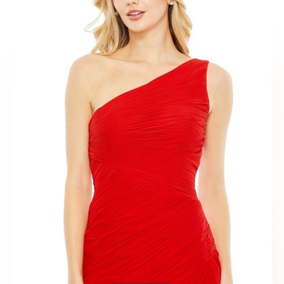 Mac Duggal 55908 Ruffle Skirt One Shoulder Dress Elegant Red size 2. - Picture 3 of 12